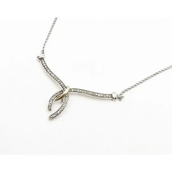 925 Silver & 14K GOLD Vintage Genuine Diamonds 2 Tone Chain Necklace NE3281